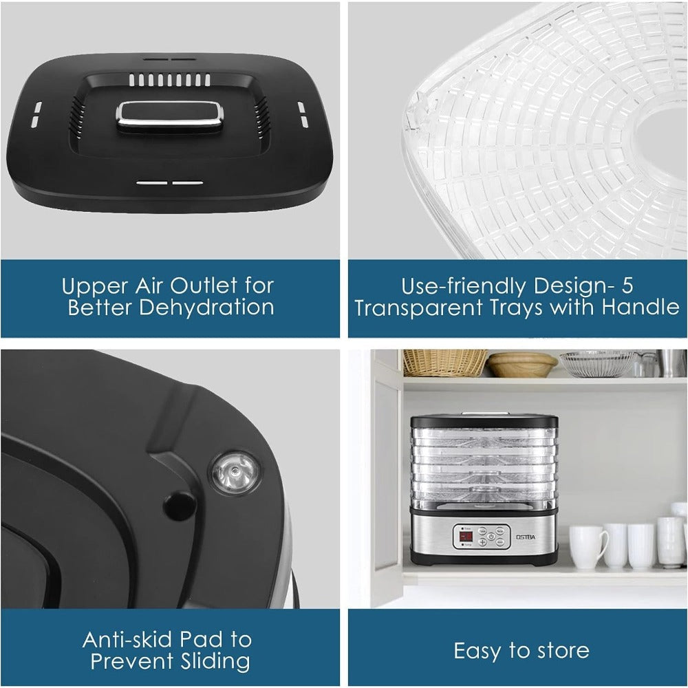 Food Dehydrator Machine 5 Tray BPA Free 240W LED Digital Touchscreen Adjustable Temperature 95-158F 72H Timer for Jerky Fruit Herbs Dog Treats Snacks Electric Food Dryer with Recipe Book