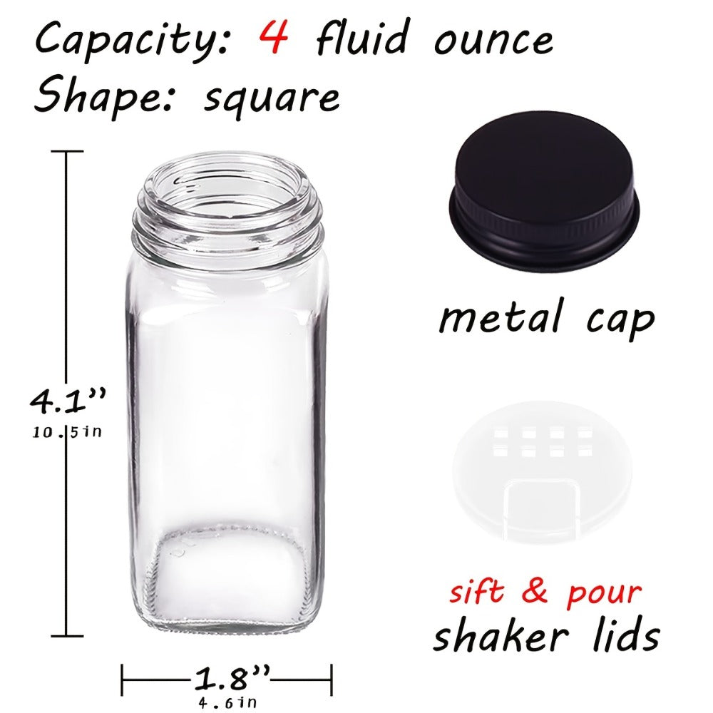 Glass Spice Jars with Labels 24 Pack - Square Empty Spice Containers with Shaker Lids Funnels and Markers - Airtight Seasoning Bottles for Pantry Kitchen Organization Lead-Free Non-Toxic