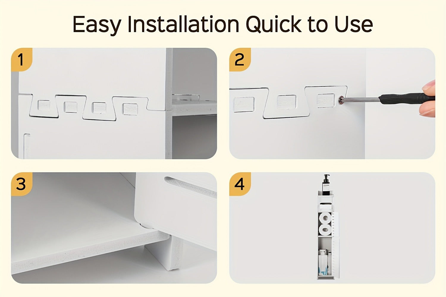 Slim Bathroom Storage Cabinet ¨C PVC Toilet Paper Holder & Organizer for Small Spaces, Easy Assembly, Multi-Room Use, Bedroom & Living Room