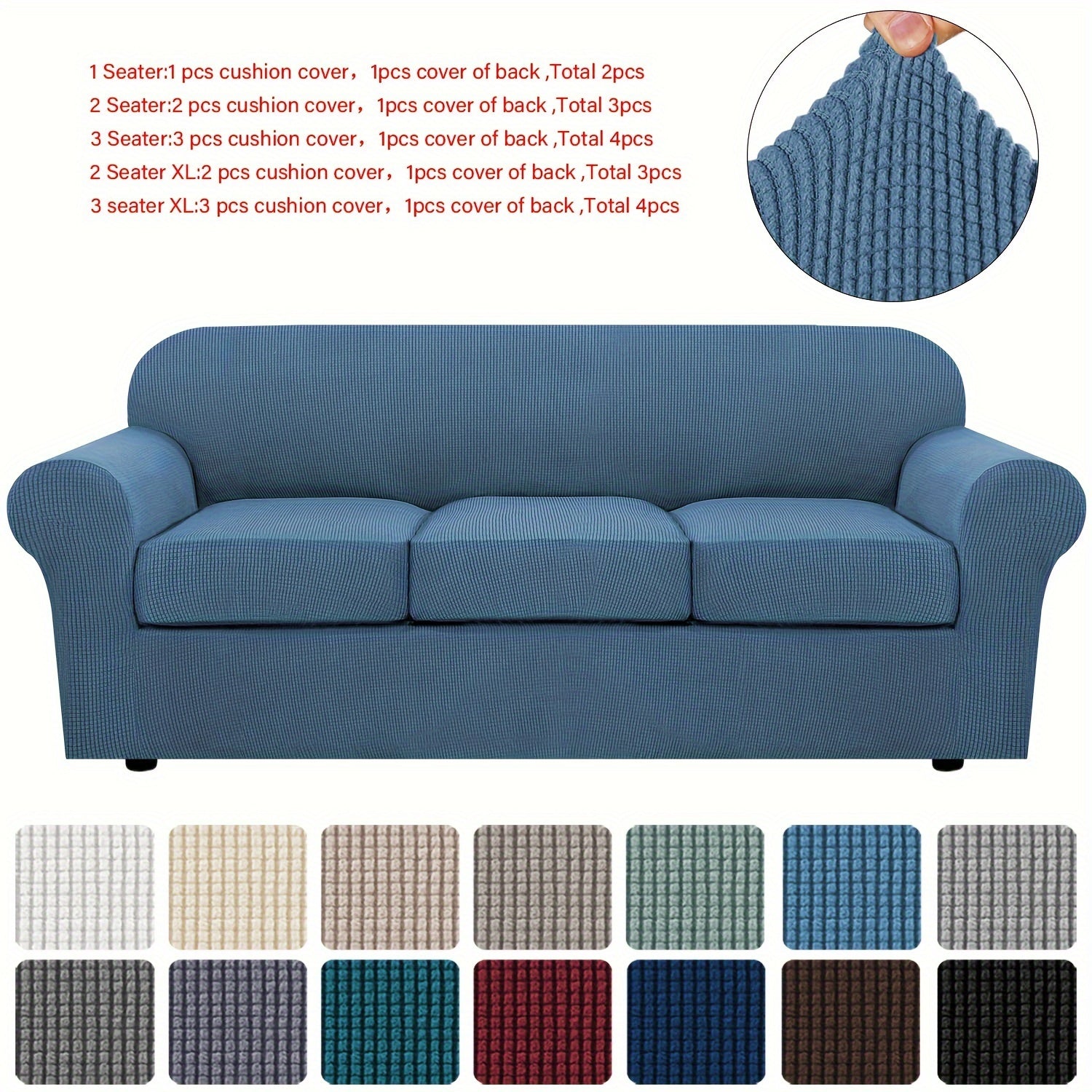 Stretch Sofa Cover Elastic Slipcover Grid Pattern Jacquard Anti-Slip Full Coverage Sofa Protector Machine Washable for 1 2 3 Seater XL Sofa Living Room Bedroom