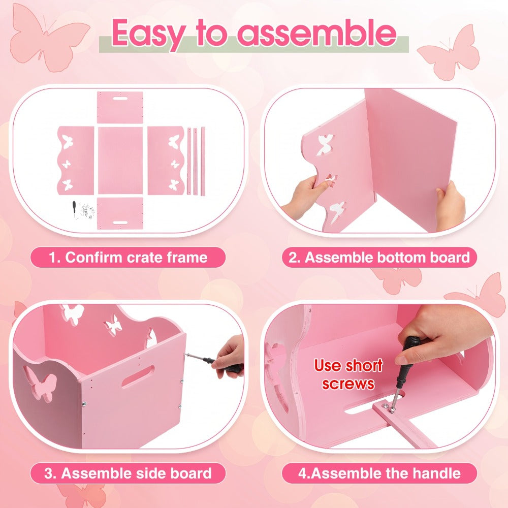 Wooden Baby Shower Gift Basket Crate with Handle Storage Hamper Baby Registry Gift for New Parents Nursery Organizer Pink Butterfly Blue Whale Pregnancy Gift