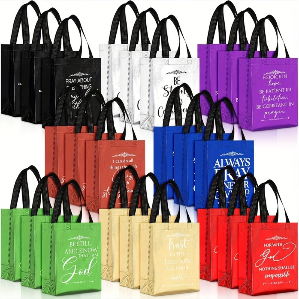 Christian Gift Bags Bulk 48pcs with Handles | Bible Verse Religious Gift Bags Medium Size | Reusable Church Bags for Father's Day, Baptism, Wedding, Party Favors, Church Visitors | Bright Mixed Colors