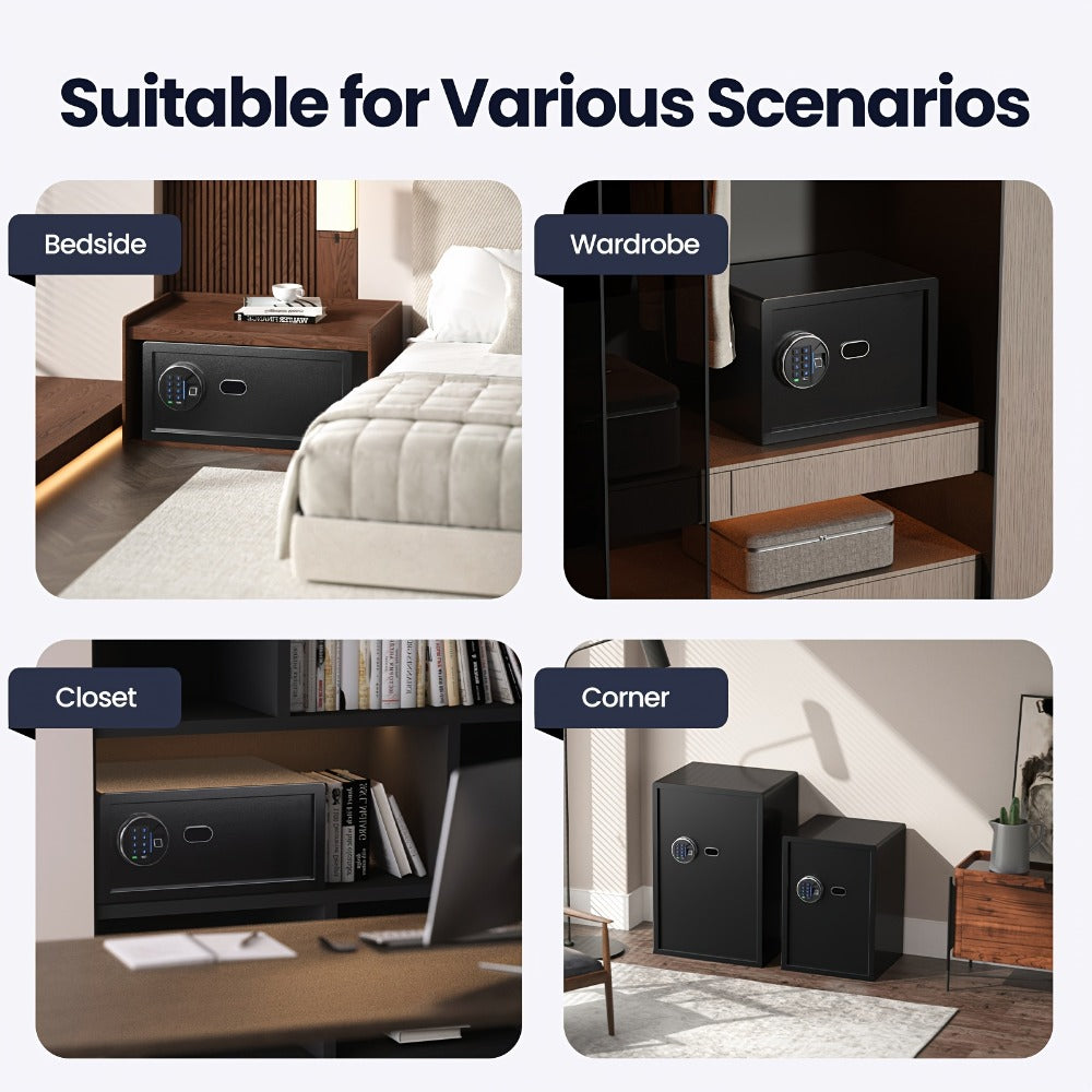 Fingerprint Safe Box with Password and Key Lock 0.3 0.8 1.13 1.71 Cu Ft Home Security Safe for Money Documents Passports Jewelry Bedroom Office Bedside Electronic Combination Lock Steel Safe
