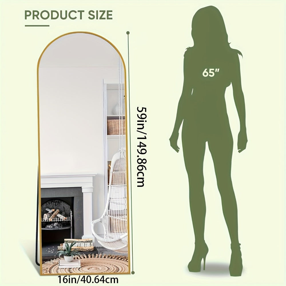 Full Length Mirror Floor Mirror Freestanding 58x18 Inch Arched Full Body Mirror Wall Mounted Leaning Rustproof Stand Mirror for Bedroom Living Room Cloakroom Modern Home Decor Black Gold