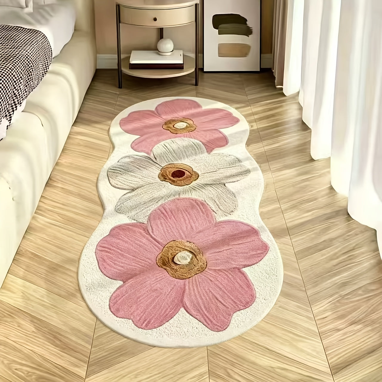 Soft Plush Area Rug Non-Slip Backing 10mm Thick Luxury Imitation Cashmere Floor Mat Machine Washable Floral Pattern for Bedroom Bedside Living Room Corridor Study Cloakroom Home Decor Navy Blue Brown