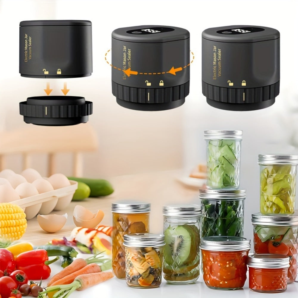 Electric Mason Jar Sealer One-Touch Vacuum Seal - 2025 New Model Automatic Jar Sealer Kit with Wide Mouth & Regular Mouth Lids, Food Storage Vacuum Sealer for Mason Jars, Canning Jar Lid Sealer, Black & White