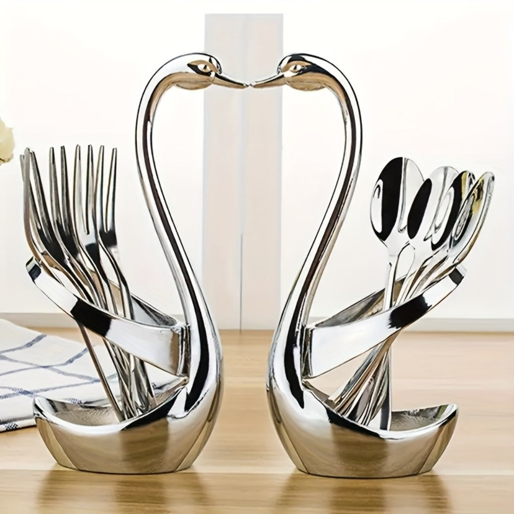 Swan Shaped Cutlery Rack Stainless Steel | Elegant Decorative Plate Holder Stand | Creative Metal Tableware Display for Party Wedding Dining Table Home Kitchen Decor