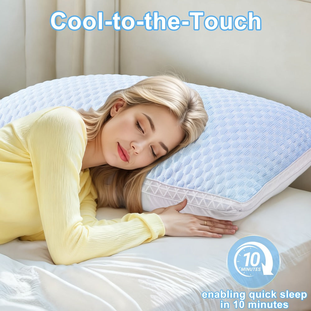 Cooling Bed Pillows 2-Pack, Non-Collapsing Soft Support Pillow with Neck & Cervical Support, Breathable & Machine Washable, Queen Size Bed Pillows for Back Side Stomach Sleepers