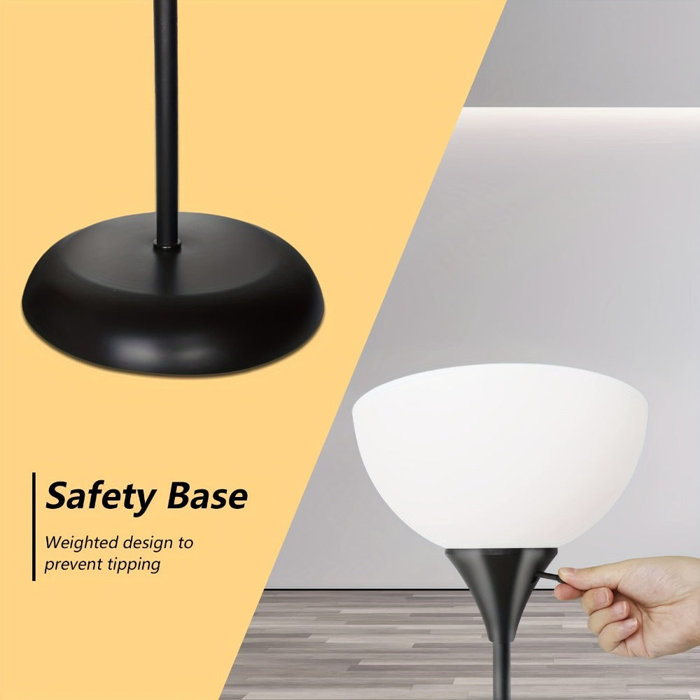 Floor Lamp for Living Room Bedroom Office Industrial Metal Torchiere Standing Lamp Adjustable Rotary Switch Shatter-Proof Shade Black