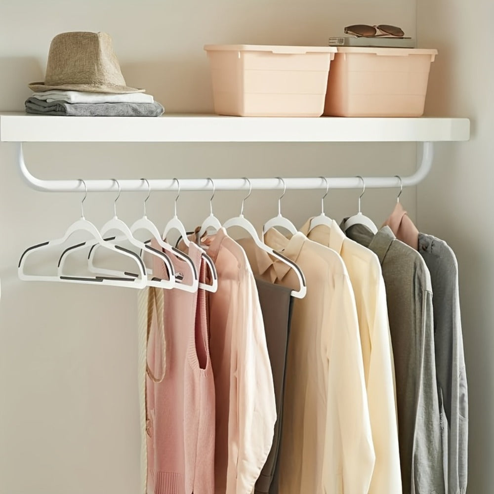 Non-Slip Clothes Hangers 50 Pack with 8 Clasps - Heavy Duty Space Saving Velvet Shoulder Strips Wardrobe Hangers for Shirts, Pants, Coats, Scarves, Wet Dry Use, Closet Organizer