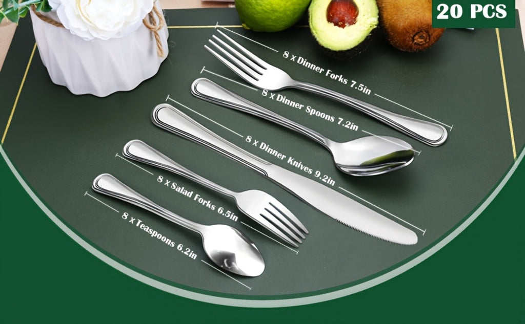 Stainless Steel Flatware Cutlery Set ¨C Mirror Polished, Dishwasher Safe, Silver & Black Options, Service for 4 / 8 / 12 ¨C Kitchen Utensil Set for Home, Restaurant & Wedding Gift