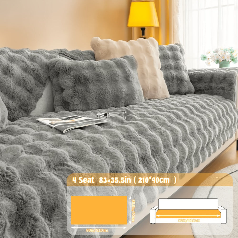 Bubble Soft Faux Rabbit Fur Sofa Cover - Non-Slip Silicone Backing Stretchable Slipcover Pet Friendly Machine Washable for Living Room Bedroom Dorm, 4 Colors Multiple Sizes
