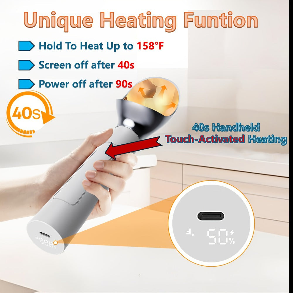 Heated Electric Ice Cream Scoop ¨C USB-C Rechargeable with 3 Temperature Levels up to 158¡ãF, Touch-Activated, IPX7 Waterproof, LED Display, Food Grade Stainless Steel, Ergonomic Design for Hard Ice Cream