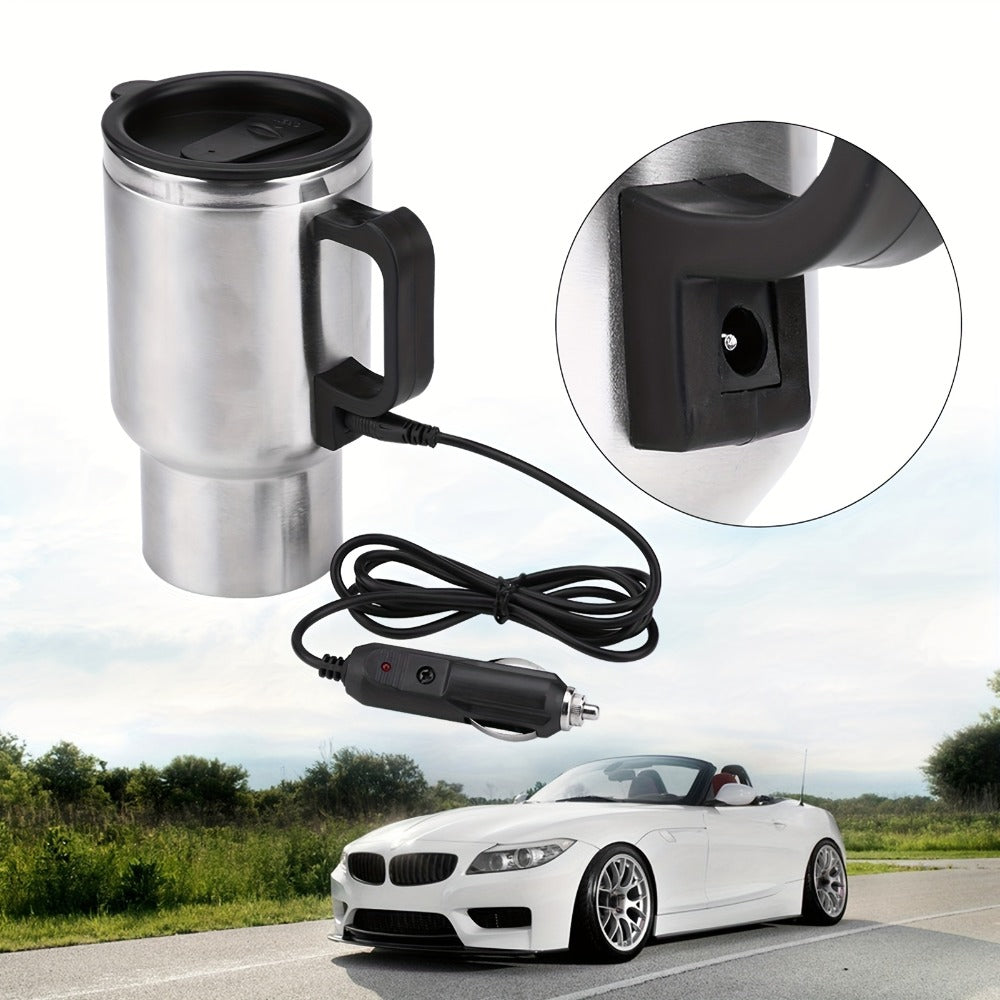 Car Electric Kettle 12V 60W 450ml Stainless Steel Keep Warm 65C Portable Heating Thermos Cup for Trucks Sedans Travel Tea Coffee Gift for Drivers Men Fathers
