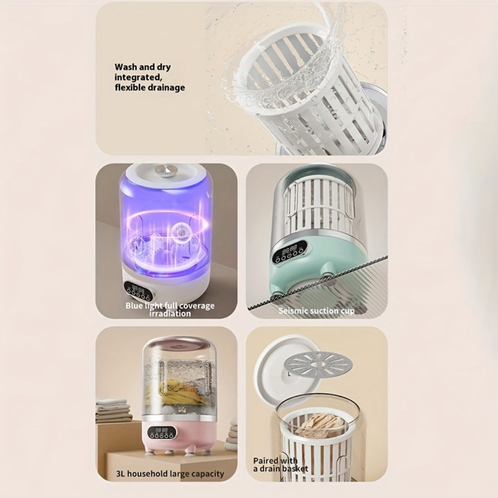 Portable Mini Washing Machine Wash & Dry All-in-One, Blue Light Sterilization, Flexible Drainage, Compact Travel Laundry Washer for Dorm Apartment Camping RV