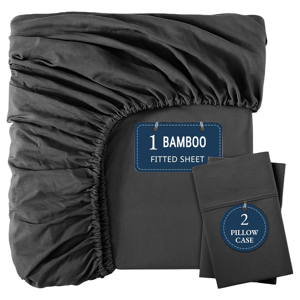 Bamboo Fitted Sheet Set 3-Piece ¨C Cooling Breathable Soft Deep Pocket Bed Sheets, Twin Full Queen King, 12 Colors ¨C Fits Mattress Up to 15¡±