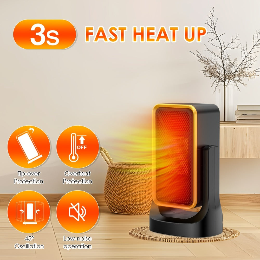 Portable PTC Ceramic Electric Space Heater - Fast Heating, Quiet Operation, Thermostat Control, 3 Fan Speed Settings, Compact Design for Desk Office Bedroom Small Room, 500W & 1500W, White & Black