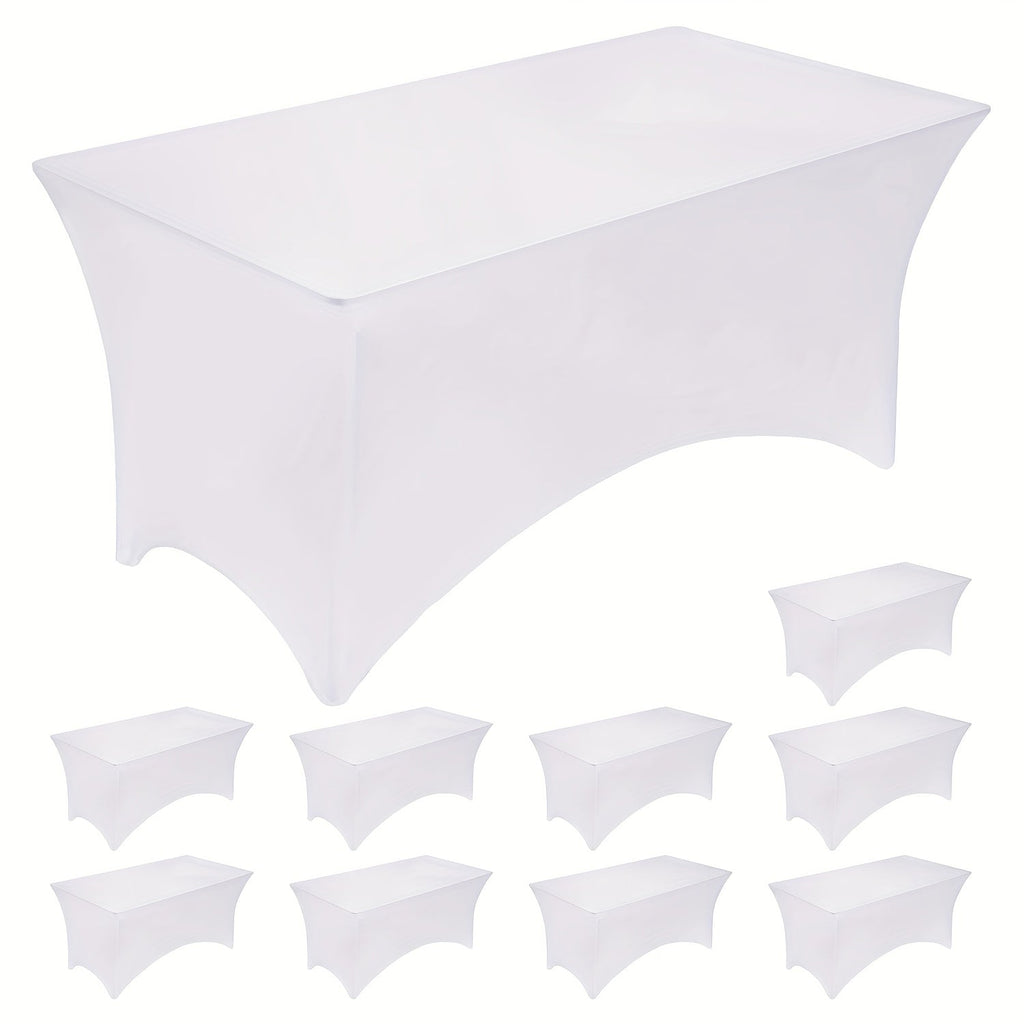 10pcs Spandex Tablecloth 6ft Rectangle Fitted Table Cover Stretch Wrinkle-Free for Wedding Reception Vendor Booth Catering Indoor Outdoor, 72Lx30Wx30H Inch, White/Black