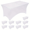 10pcs Spandex Tablecloth 6ft Rectangle Fitted Table Cover Stretch Wrinkle-Free for Wedding Reception Vendor Booth Catering Indoor Outdoor, 72Lx30Wx30H Inch, White/Black