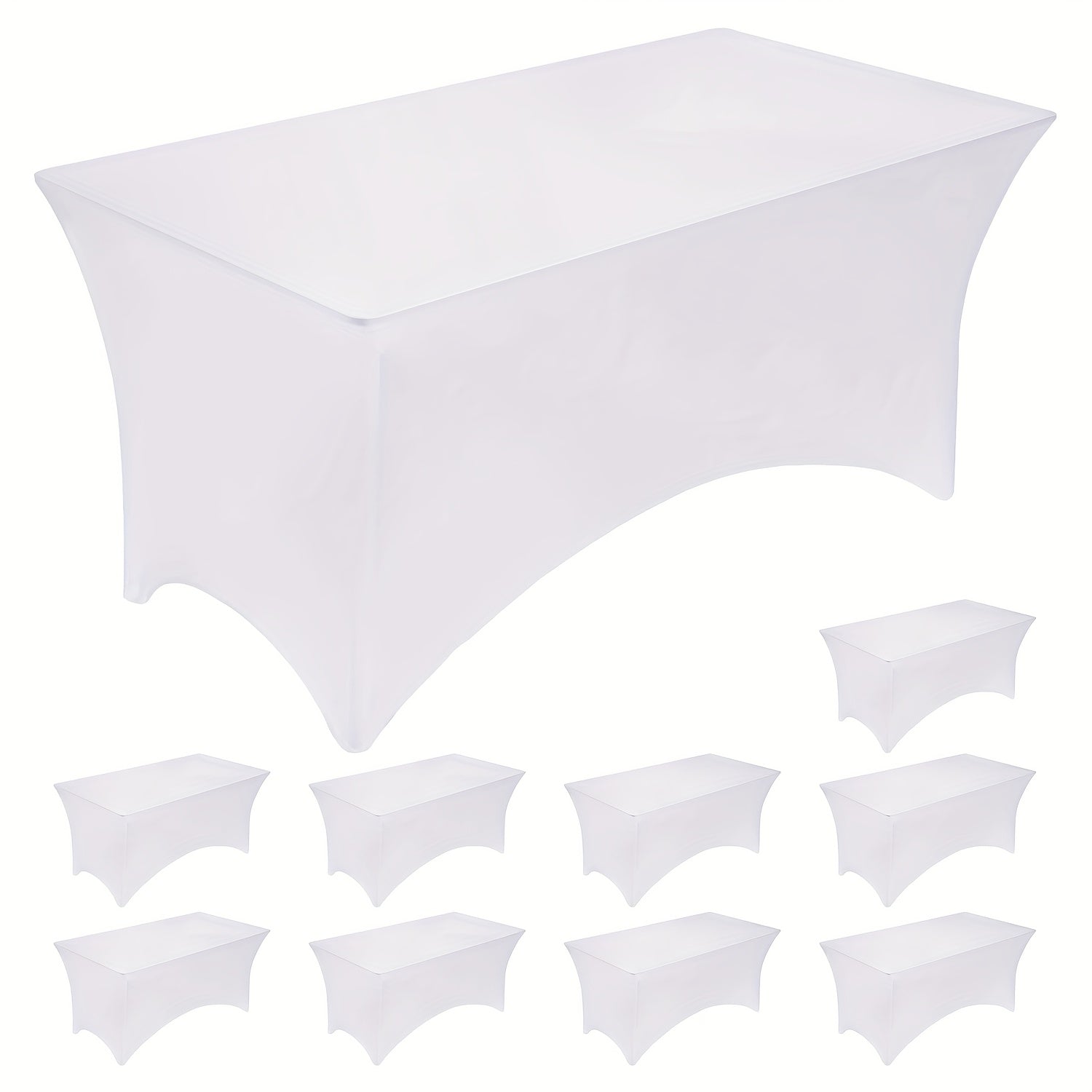 10pcs Spandex Tablecloth 6ft Rectangle Fitted Table Cover Stretch Wrinkle-Free for Wedding Reception Vendor Booth Catering Indoor Outdoor, 72Lx30Wx30H Inch, White/Black