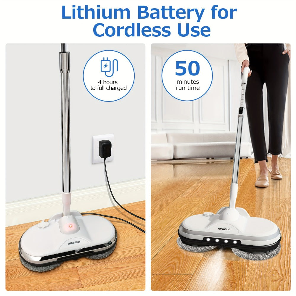 Cordless Electric Spin Mop with LED Headlight & Sprayer, 50-Min Runtime 6oz Water Tank, Lightweight Floor Scrubber for Hardwood Tile Laminate Floors
