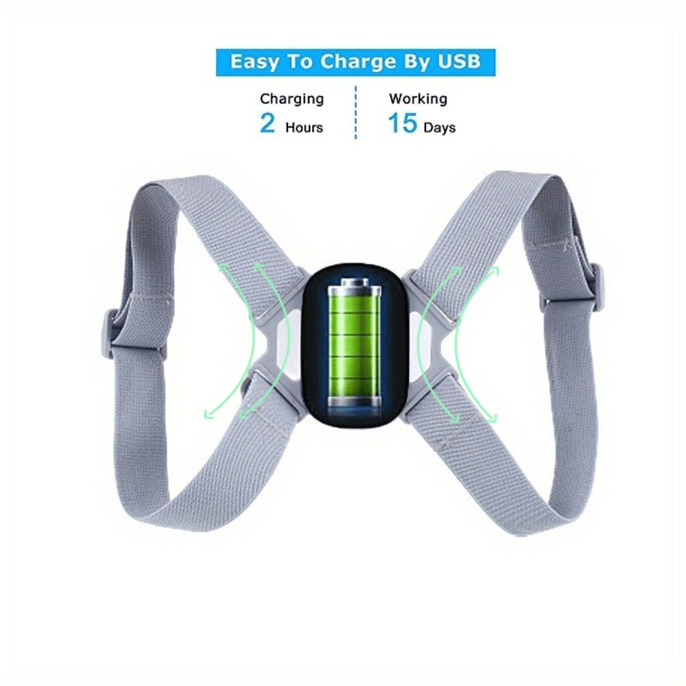 Smart Posture Corrector with Vibration Alert, Wireless Rechargeable Posture Trainer & Back Support Belt for Men Women, Adjustable Spine Correction Device for Office Gym, Hand-Washable Pink Gray Black
