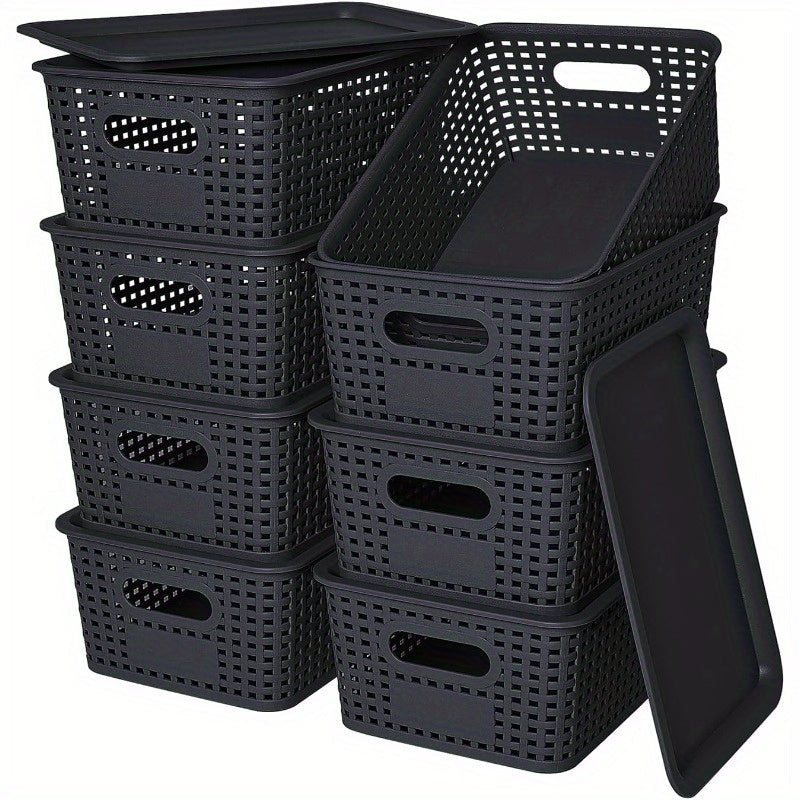 Storage Organizer Bins with Lids 4/8 Pack | Space-Saving Stackable Boxes 10¡±x7¡±x4¡± for Shelves, Closet & Desk - Declutter Bins for Dorm, Playroom & Office with File Organizer Bag, White Black Gray Red