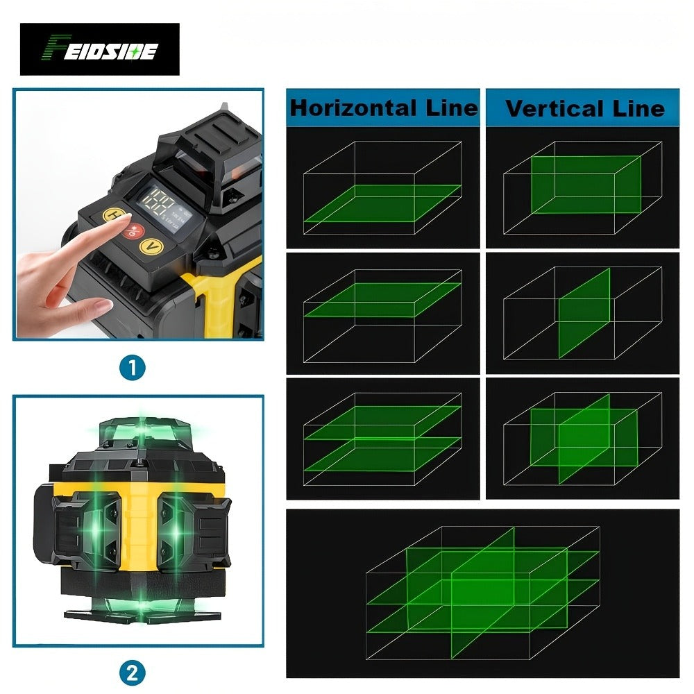 16-Line Laser Level Kit 4D 360 Self Leveling with 2x 3000mAh Battery 39 Inch Tripod Remote Control Lifting Platform for Construction Tile Renovation Wall Floor Alignment
