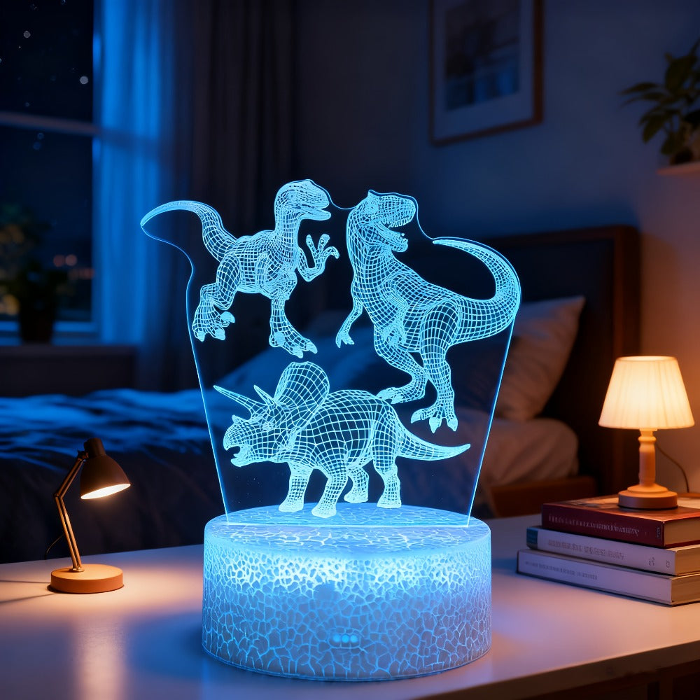 3D Holographic Dinosaur Night Lamp 16 Color Changing T-Rex LED Bedside Lamp Remote Touch Control Adjustable Brightness Kids Room Decor Gift Boys Girls Jurassic