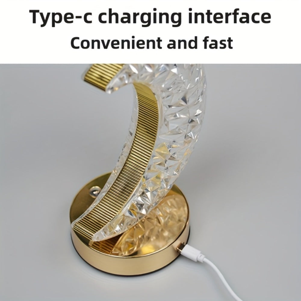 Crystal Touch Table Lamp Rechargeable ¨C Moon & Star Dimmable LED Night Light with 3-Color Modes for Bedroom, Living Room & Christmas Decoration