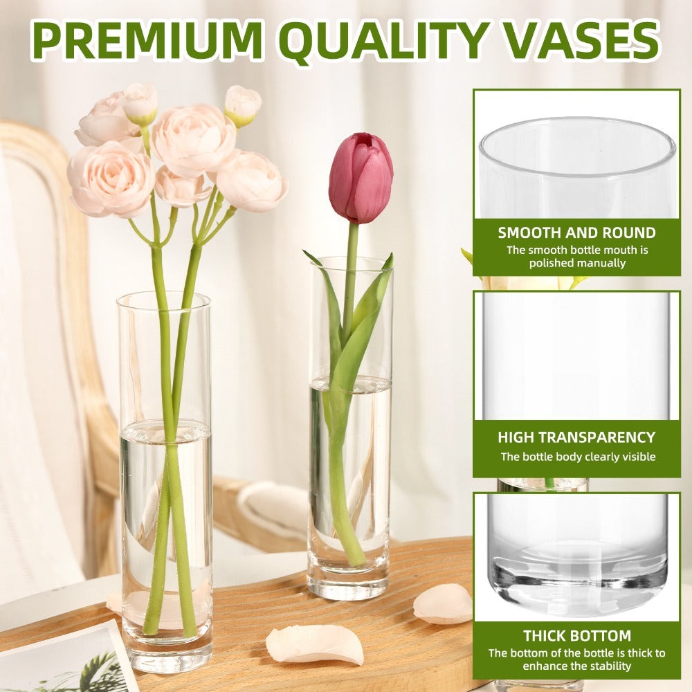Clear Glass Cylinder Vases 15 Pcs - 7.5 Inch Tall Borosilicate Glass Flower Vase Bulk Set for Wedding Centerpieces, Floating Candle Holders, Table Decor, Party & Home Decoration