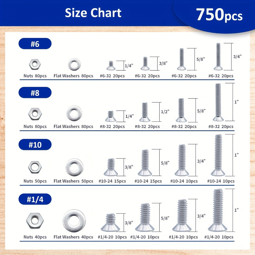 1575pcs 304 Stainless Steel Nuts and Bolts Assortment Kit ¨C Pan Head Flat Head Screws Nuts Washers with Double-Sided Storage Box for Home & Mechanical Repairs