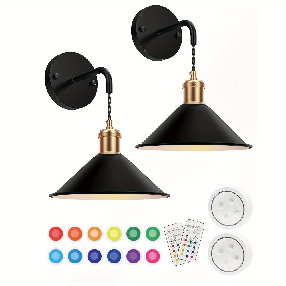 Battery Operated Wall Sconce Set of 2 ¨C RGB Wireless Wall Light, Dimmable with Remote Control, 13 Scene Modes, Timer & Memory Function, No Wiring for Bedroom Living Room Hallway (Black / White)