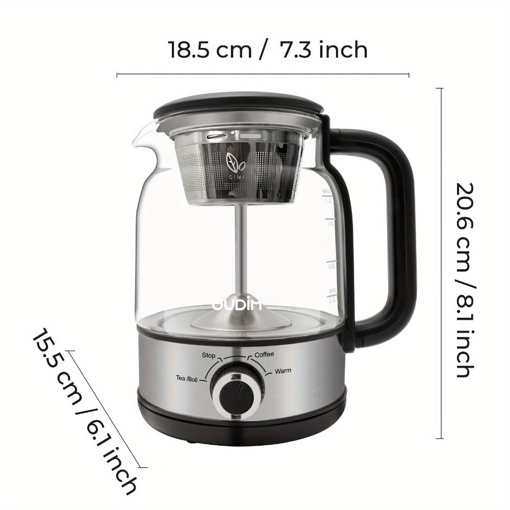 Drip Coffee Maker Electric Kettle 600W 40.58oz BPA-Free Glass Stainless Steel Spray Brew Keep Warm Boil-Dry Protection for Coffee Tea Perfect Gift