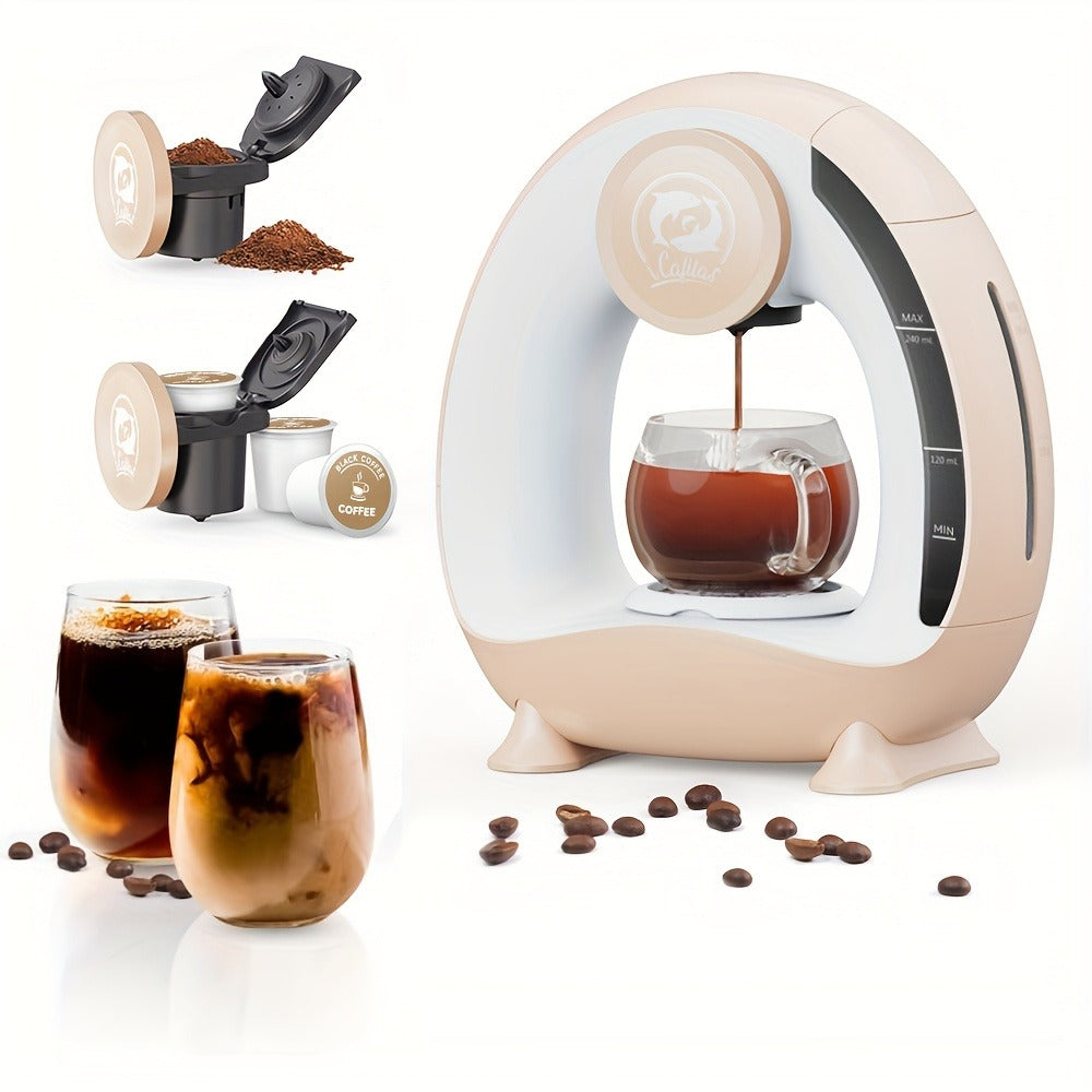 Single Serve Coffee Maker 2-in-1 K-Cup Compatible and Coffee Grounds - Mini Drip Coffee Machine 4-8oz Fast Brew for Home Office Travel Dorm, Compact Coffee and Tea Maker with Removable Tank Quiet Operation