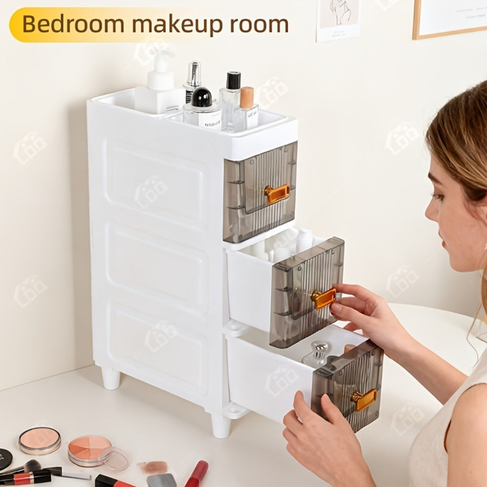 Slim Storage Cabinet with Drawers & Wheels - Waterproof PP Bathroom Kitchen Organizer, 3-5 Layer Tower Unit for Small Spaces