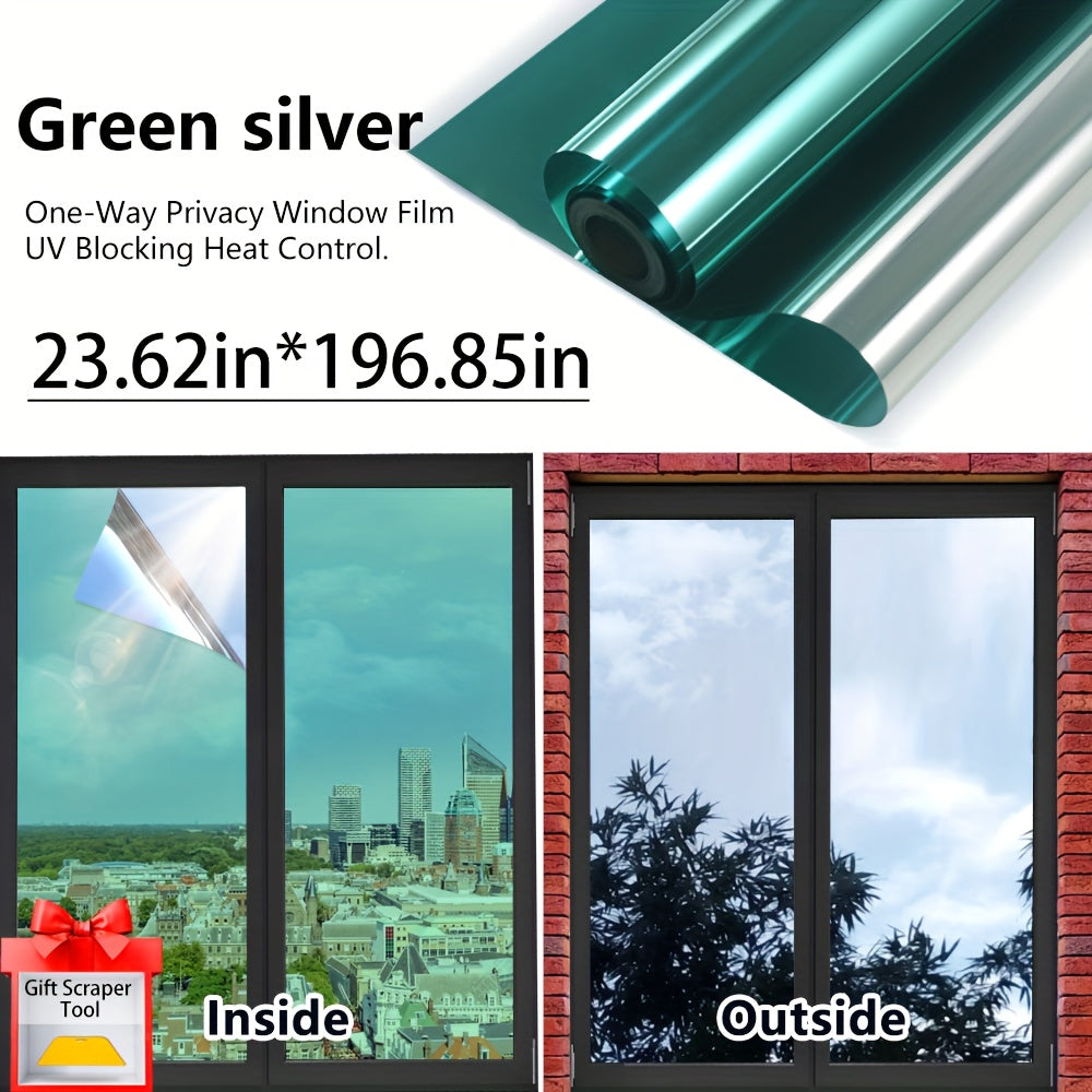 One Way Privacy Window Film Static Cling No Glue - Heat Control Anti-Glare Sun Blocking Reflective Mirror Tint for Home Office Hotel, Nano Ceramic 5Mil PVC, Easy Install Removable Window Privacy Film