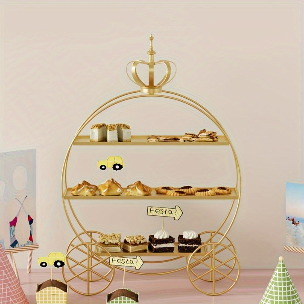 Cupcake Stand Gold Round Dessert Display Tower with Crown Handles | Tiered Biscuit Tray & Bottle Milk Storage Rack for Wedding Decoration Birthday Party Bridal Shower Afternoon Tea Table Centerpiece