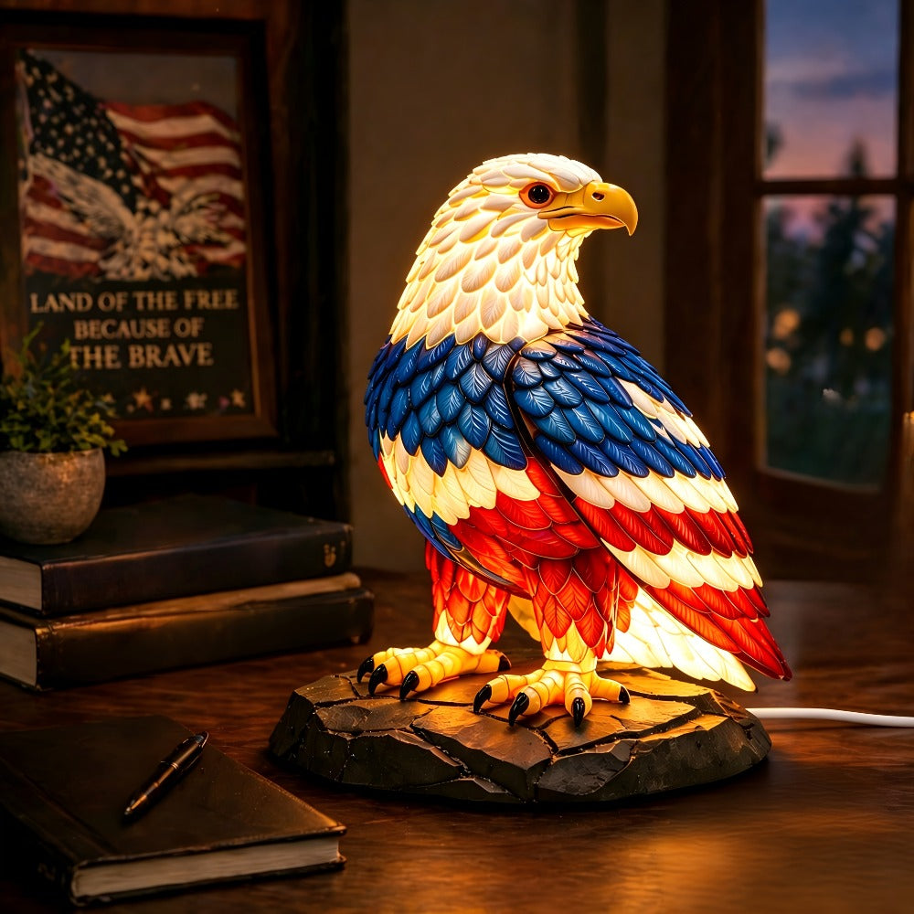 Boho Retro Stained Eagle Night Light ¨C 3D Resin Animal Table Lamp, Vintage Colorful Stained Glass Effect Desk Light for Bedroom Home Decor, Creative Birthday Christmas Gift for Eagle Lovers