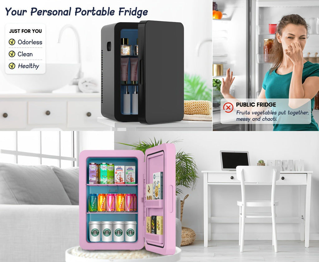 Mini Fridge with Glass Front Door 15.8QT/23.3QT - Portable Cooler and Warmer AC/DC 12V, Small Refrigerator for Bedroom, Office Desk, Car, Dorm, Skincare, Beauty & Makeup, 4 Colors