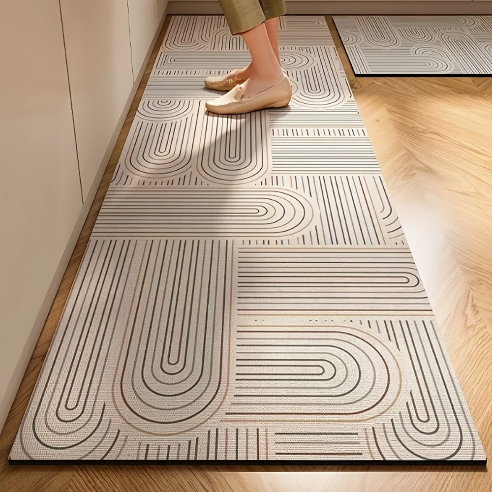 Kitchen Mat Non-Slip Absorbent Runner Rug Nordic Floral Pattern Anti-Fatigue Floor Mat with Rubber Backing for Kitchen Bathroom Hallway Laundry Room Beige Brown Washable