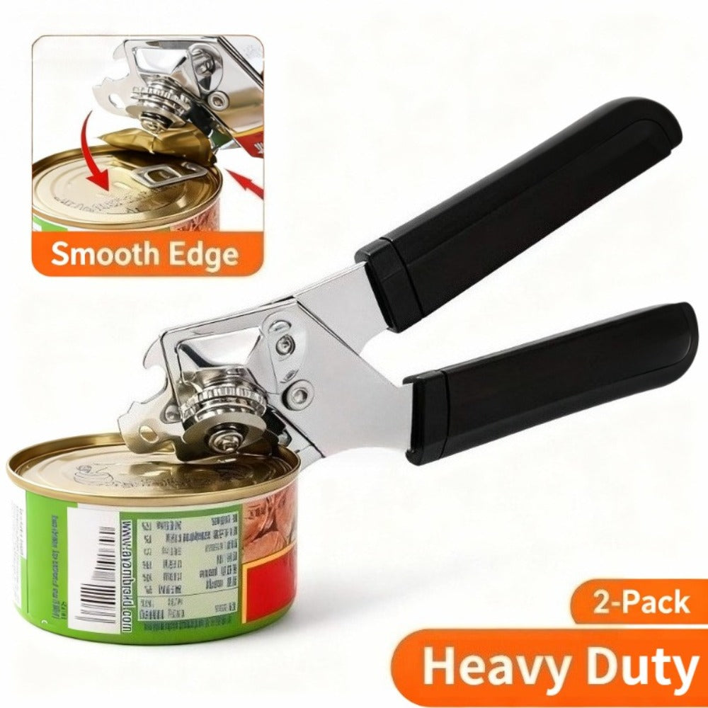 Can Opener 3-in-1 Stainless Steel Manual Can Opener with Smooth Edge Bottle Opener Ergonomic Handle Heavy Duty Kitchen Tool Universal Fit Home Cook Chef Gift 2 Pack