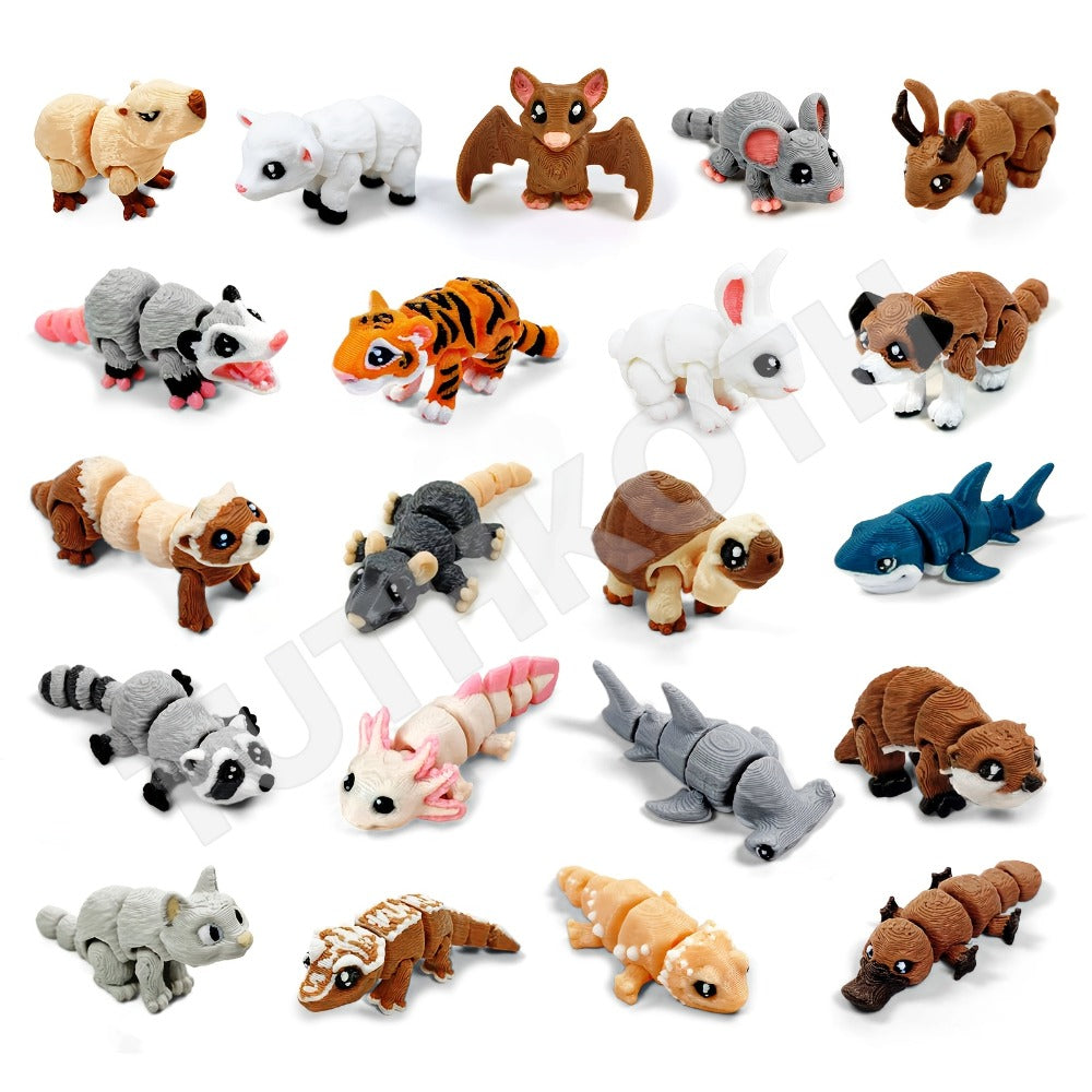 3D Printed Animal Figurines Set 21pcs, Mini Movable Joints Realistic Collectible Animal Statues for Adults, Home Office Desk Decoration Display & Gift