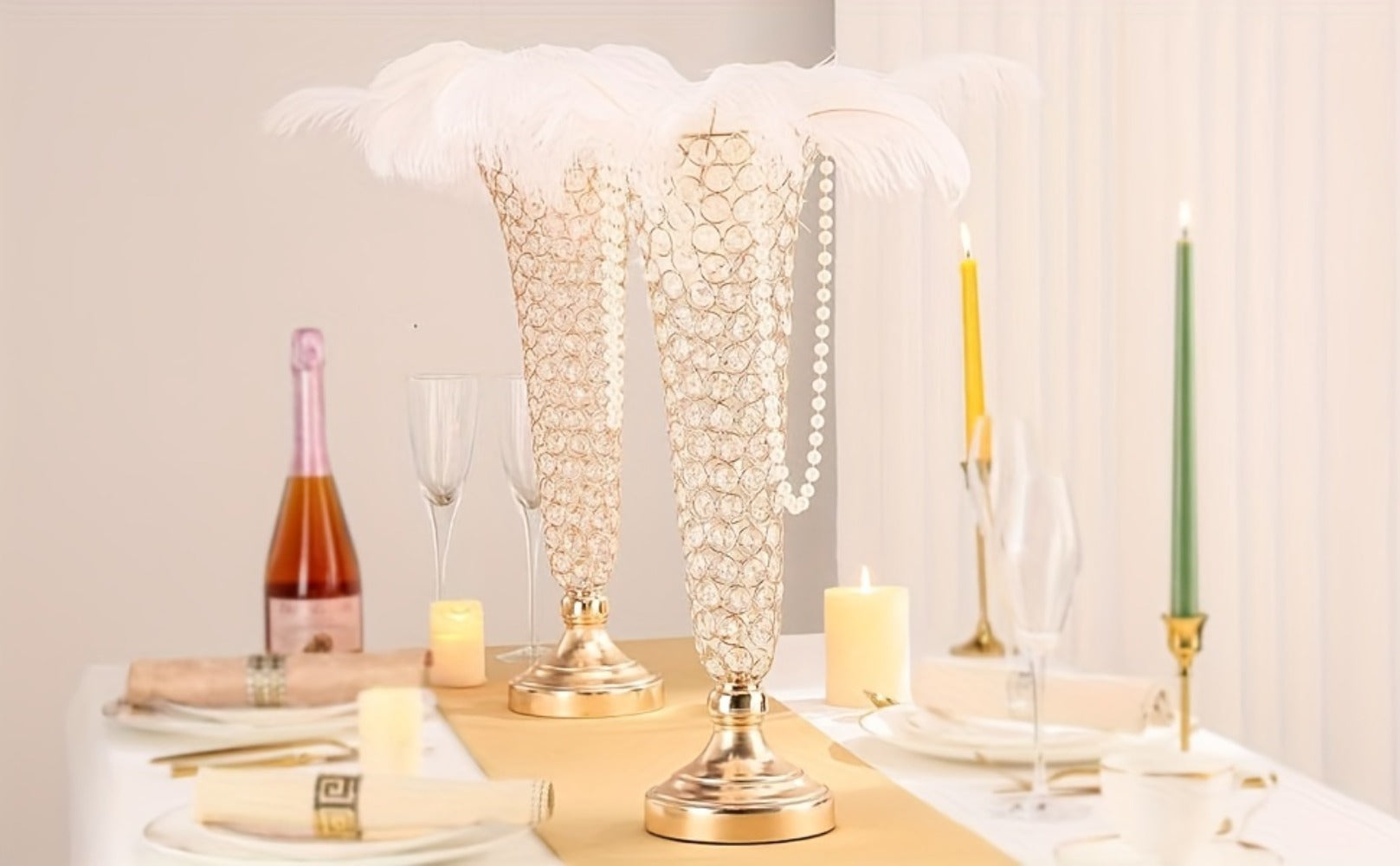 Crystal Trumpet Flower Vase Centerpieces for Wedding Table ¨C Bling Wrought Crystal Vases for Party, Anniversary, Birthday, Banquet & Home Decor, Gold & Silver, 2pcs or 10pcs Set