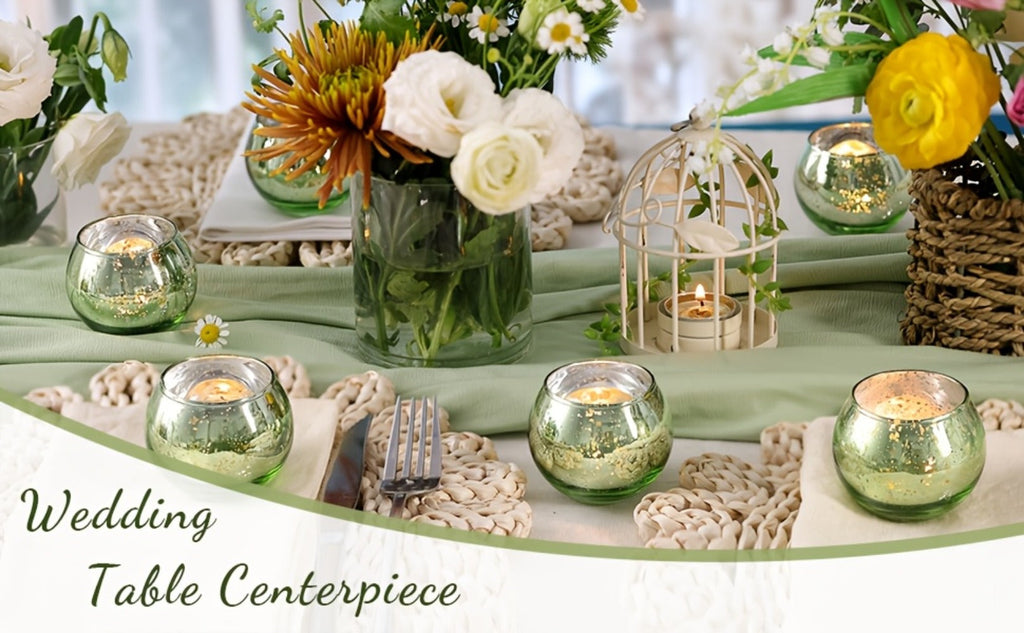 Votive Candle Holders Bulk - High Temperature Glass Hurricane Candle Holders for Weddings, Parties & Romantic Dinners, Starlight Shimmer Effect, Set of 6/12/24, Golden, Pink, Silver & Green