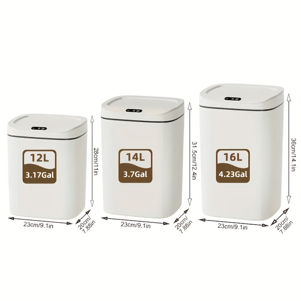Motion-Activated Touchless Trash Can with Lid ¨C Smart Sensor Waste Bin for Kitchen, Bathroom, Office & Home, Minimalist Rectangular Design, Battery Powered, 3-4 Gallon