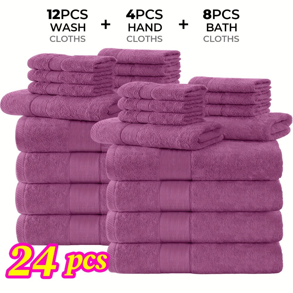 Luxury Towel Set 12 or 24 Piece Hotel Quality Cotton - Highly Absorbent Quick Dry Thick Bath Towels Hand Towels Washcloths | 7 Colors | Hotel Spa Gym Home Bathroom Essentials Gift Set