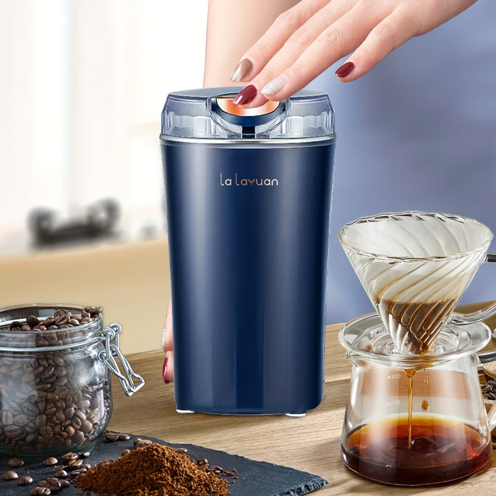 Electric Coffee Grinder 200W | Quiet Spice Grinder | 80g Large Capacity 12 Cups | 304 Stainless Steel Blade | One-Touch Operation | Grinds Coffee Beans Spices Nuts Grain | Blue Black