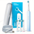 Electric Toothbrush Rechargeable 4 Brush Heads 3 Cleaning Modes Smart Timer IPX7 Waterproof USB Quick Charge 600mAh Round Head Adult Electric Toothbrush Blue