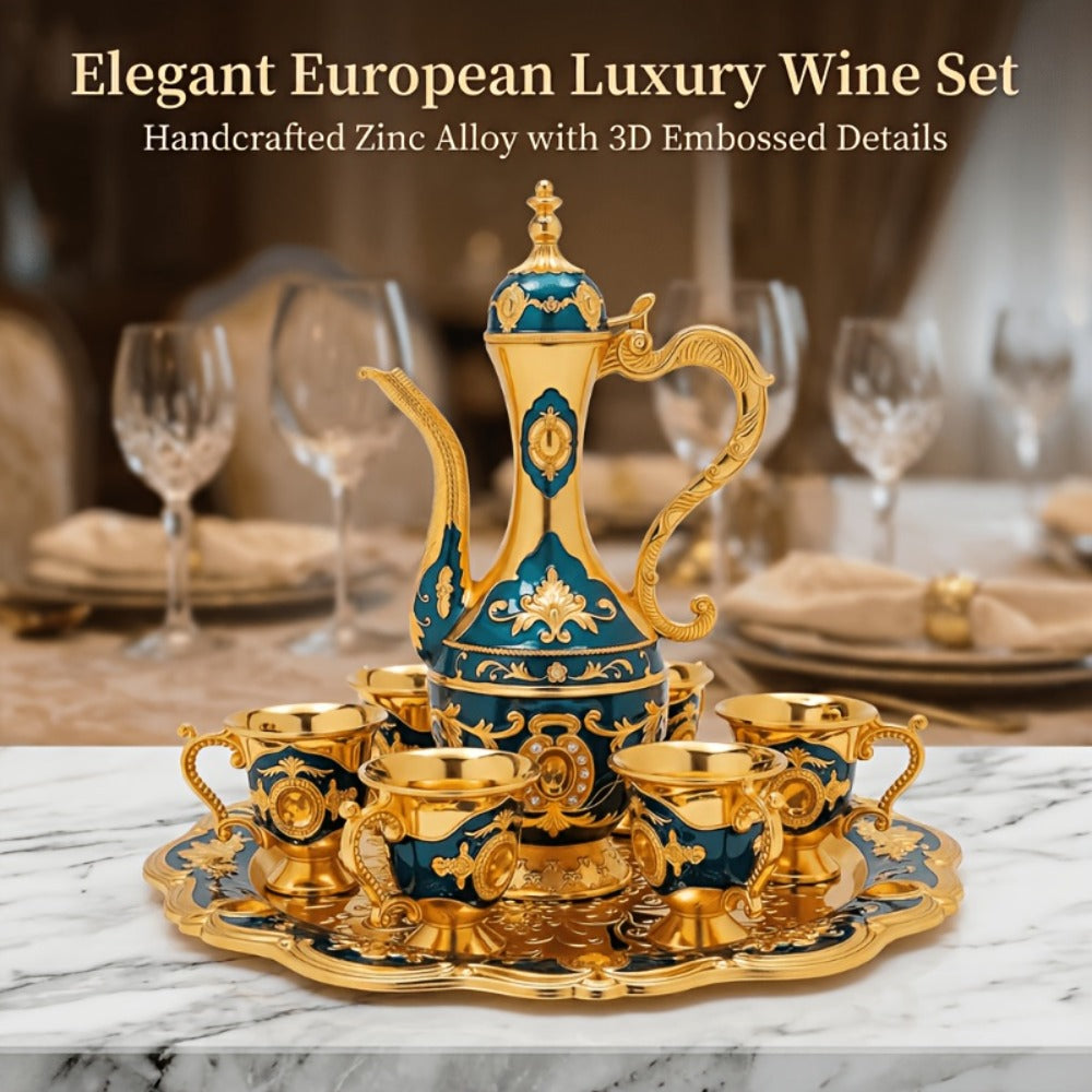 Vintage Turkish Coffee Tea Set ¨C Zinc Alloy Teapot, 6 Cups & Tray | European Style Luxury Gift Set for Tea, Coffee & Cappuccino